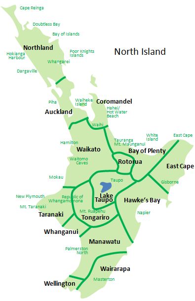 New Zealand regions - North Island 