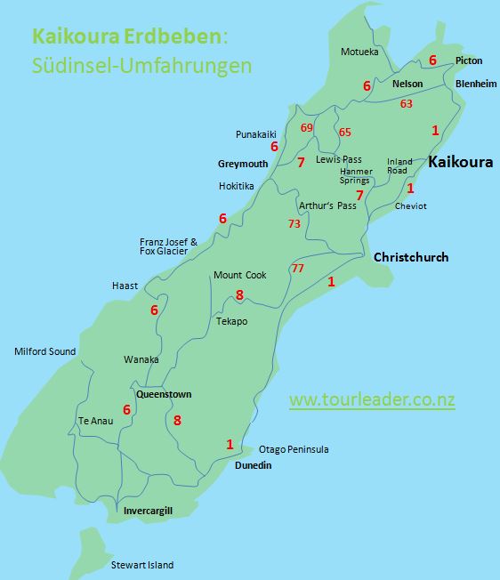 Neuseeland Erdbeben - Umfahrungen um Kaikoura