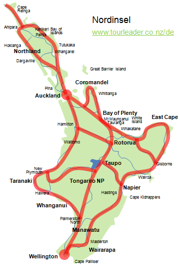 Neuseeland-Reiserouten: Nordinsel beliebte Strecken